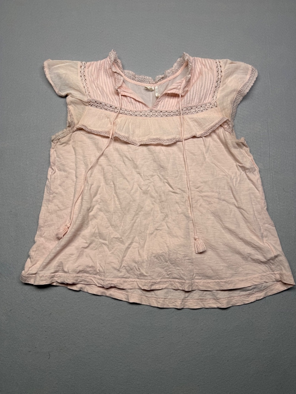 Anthropologie Lace Trim Blouse Women Large Pink